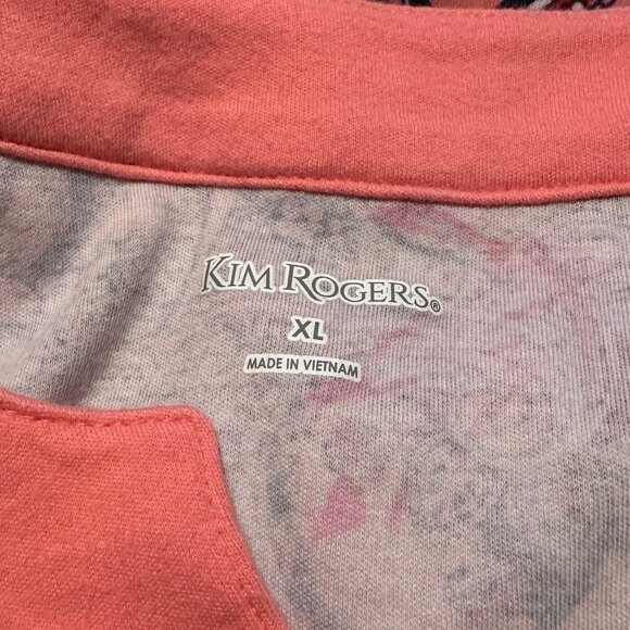 Kim Rogers Womens XL Paisley Tunic Top Coral Navy 3/4 Sleeve Cotton Blouse Boho - Picture 7 of 8